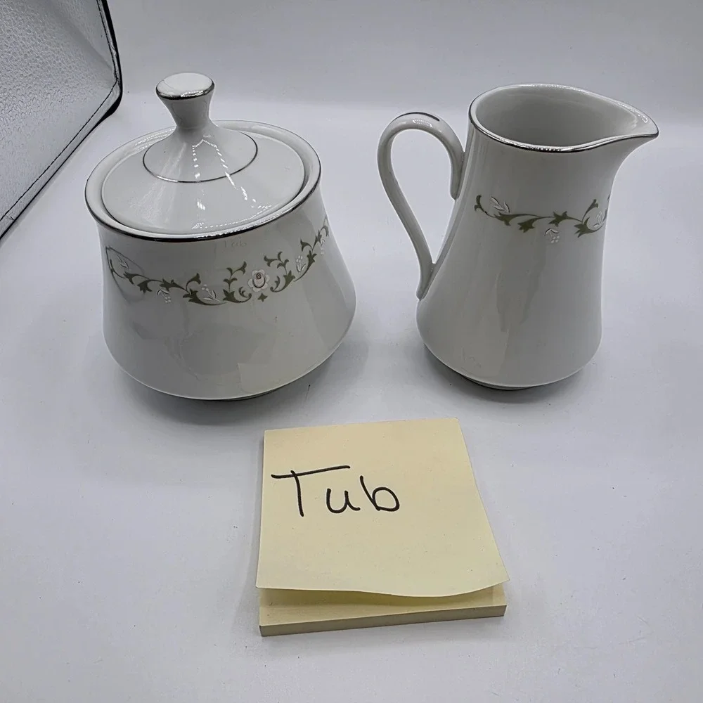 Sheffield Japan White Floral Elegance Porcelain Sugar And Creamer Bowl‎ With Lid